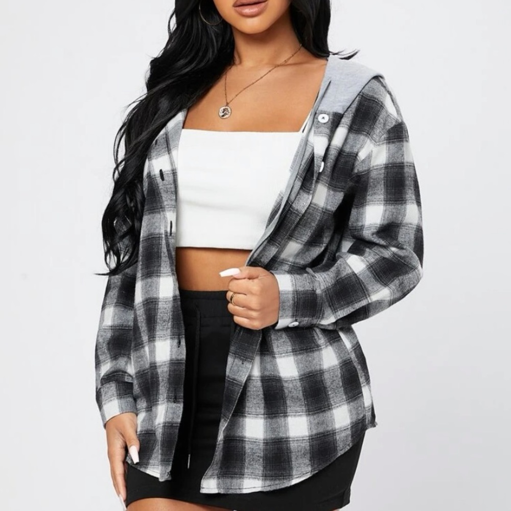 SHEIN hooded flannel, NEVER WORN